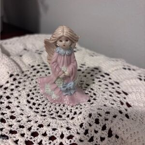Russ Porcelain Pink Angel Figurine with Blue Bow